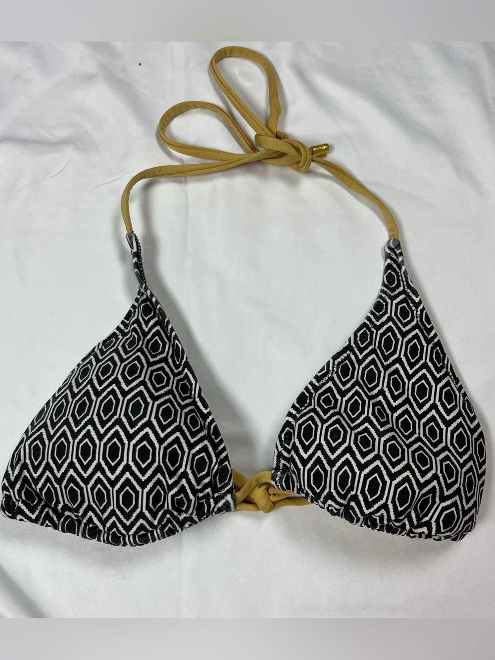 Helen Jon Geometric Diamond Triangle String Bikini Top Gold Detail Sz M
